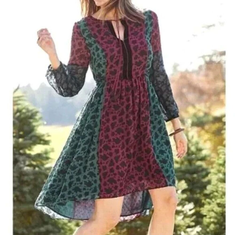 Matilda Jane a Little Party Dress Color Block Floral Tie Waist Hi Lo Size S